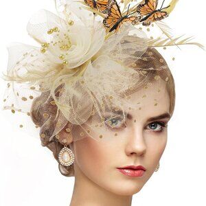 Butterfly Derby Hat Polyester Mini Fascinator Tea Party Headpiece for Women